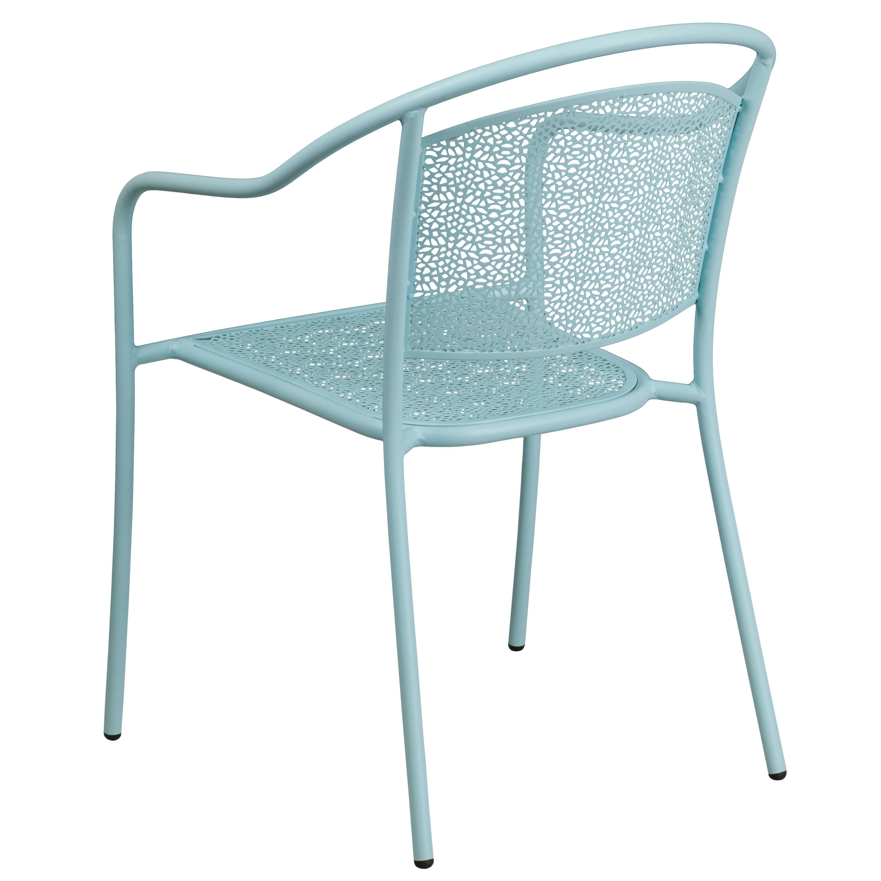 Alt View 5. Emma + Oliver - Commercial Grade Colorful Metal Patio Arm Chair with Round Back - Sky Blue.