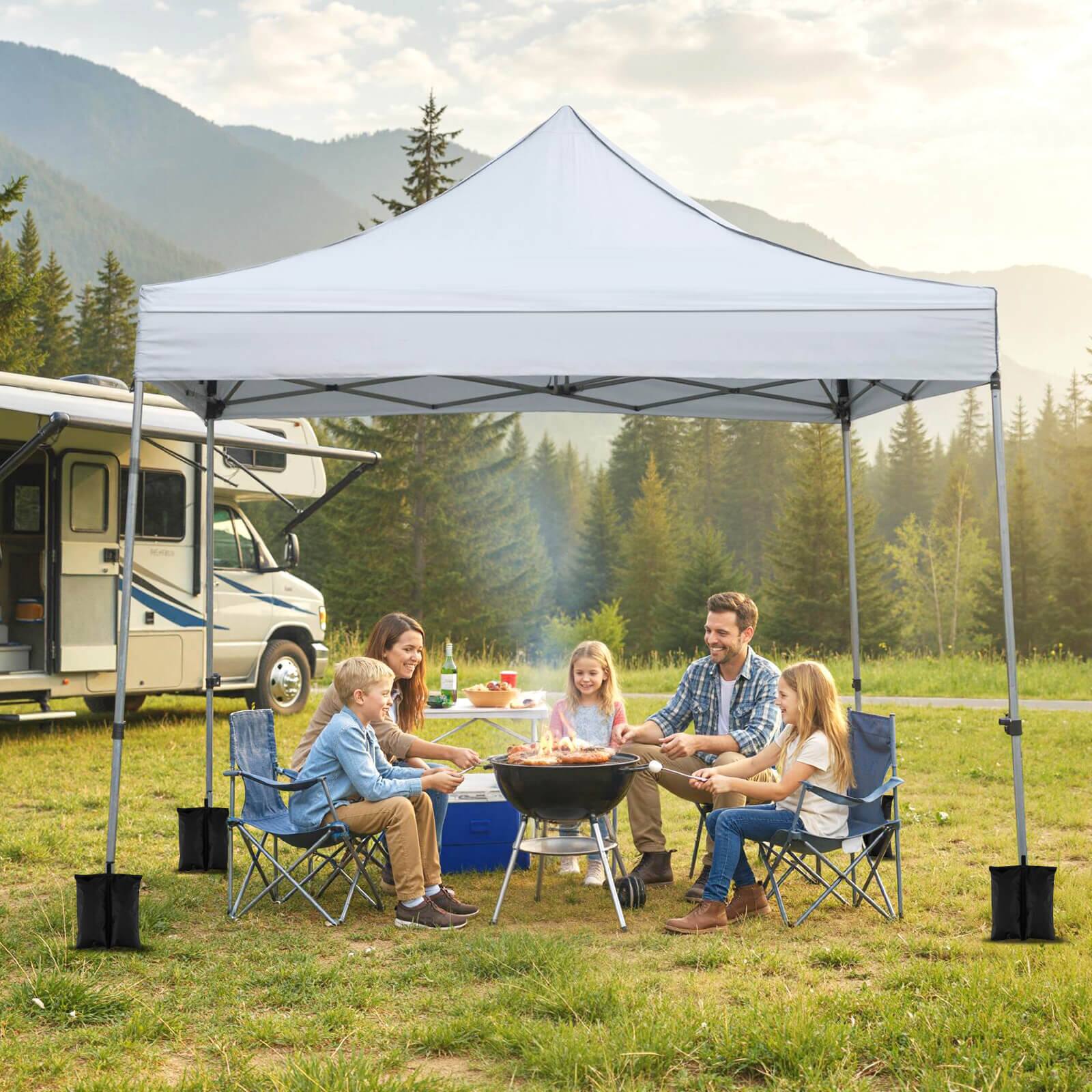 Alt View 4. Costway - Costway 10 x 10 FT Pop up Canopy Tent with Sidewalls & Awning, Wheeled Bag, Sandbags, Stake - Gray.