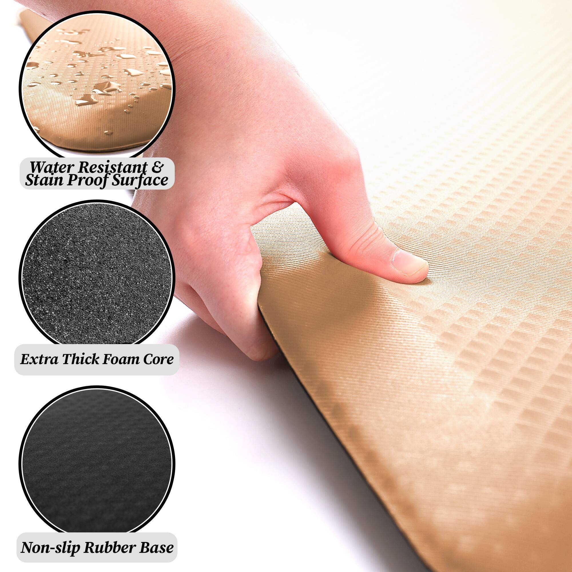 Water Resistant & Stain Proof Surface  
Extra Thick Foam Core  
Non-slip Rubber Base