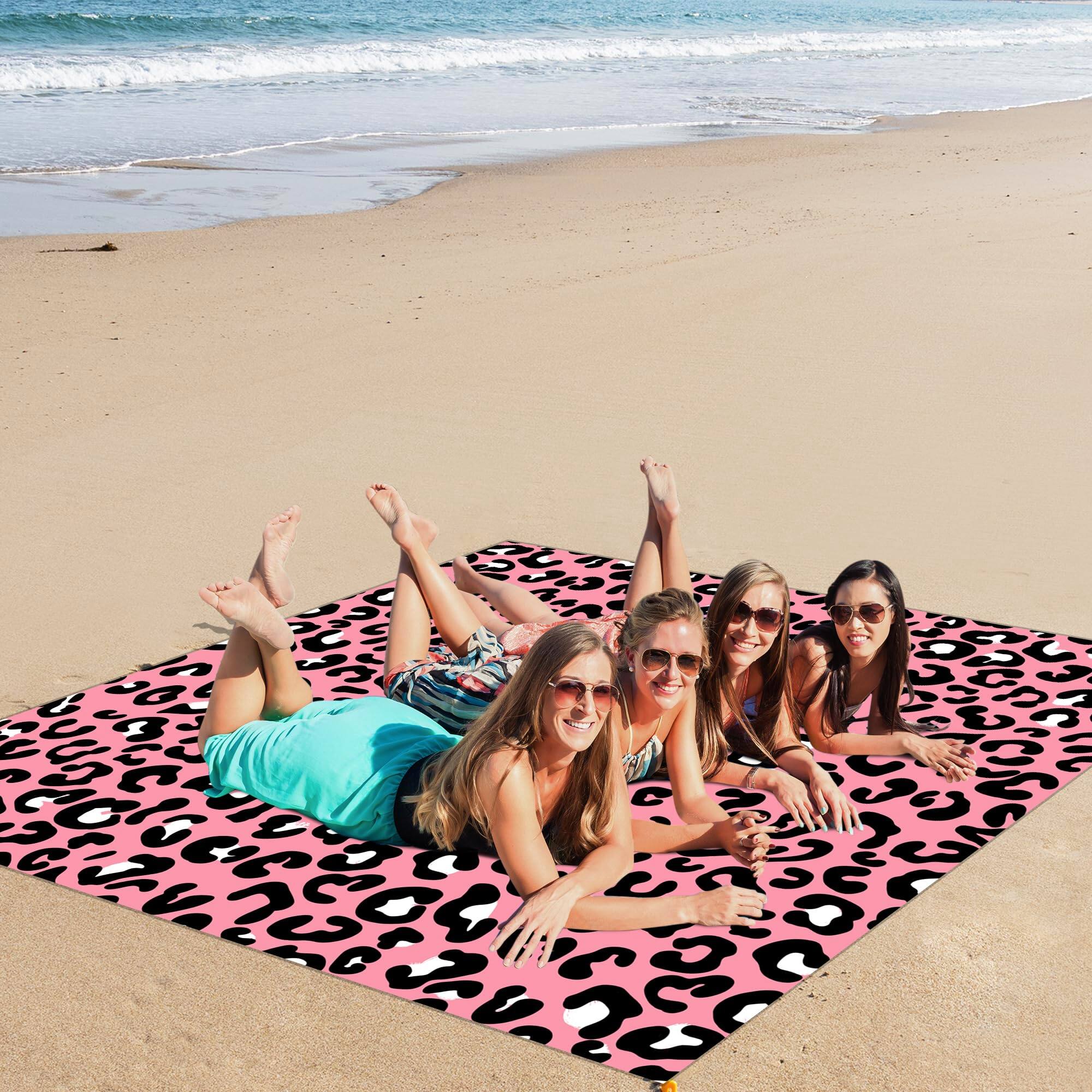 Alt View 2. Reds Spade - Sandproof Waterproof Beach Blanket Large Picnic Mat For 4-6 Adults Lightweight Compact Quick Dry With Stake... - Tiger Stripes-6.6x6.6 FT (1～4 Person).