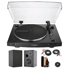 Audio-Technica - AT-LP3XBT Fully Automatic Two-Speed Bluetooth Turntable (Black) +Bookshelf Speakers & More (Bundle)