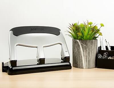 Alt View 6. Bostitch - EZ Squeeze 3-Hole Punch, 40 Sheet Capacity, Silver/Black - Silver/Black.