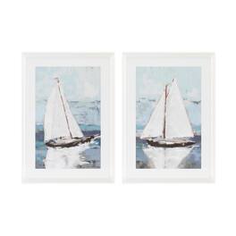 BreeBe - Framed Sail Boat Print (Set of 2) - Blue, White