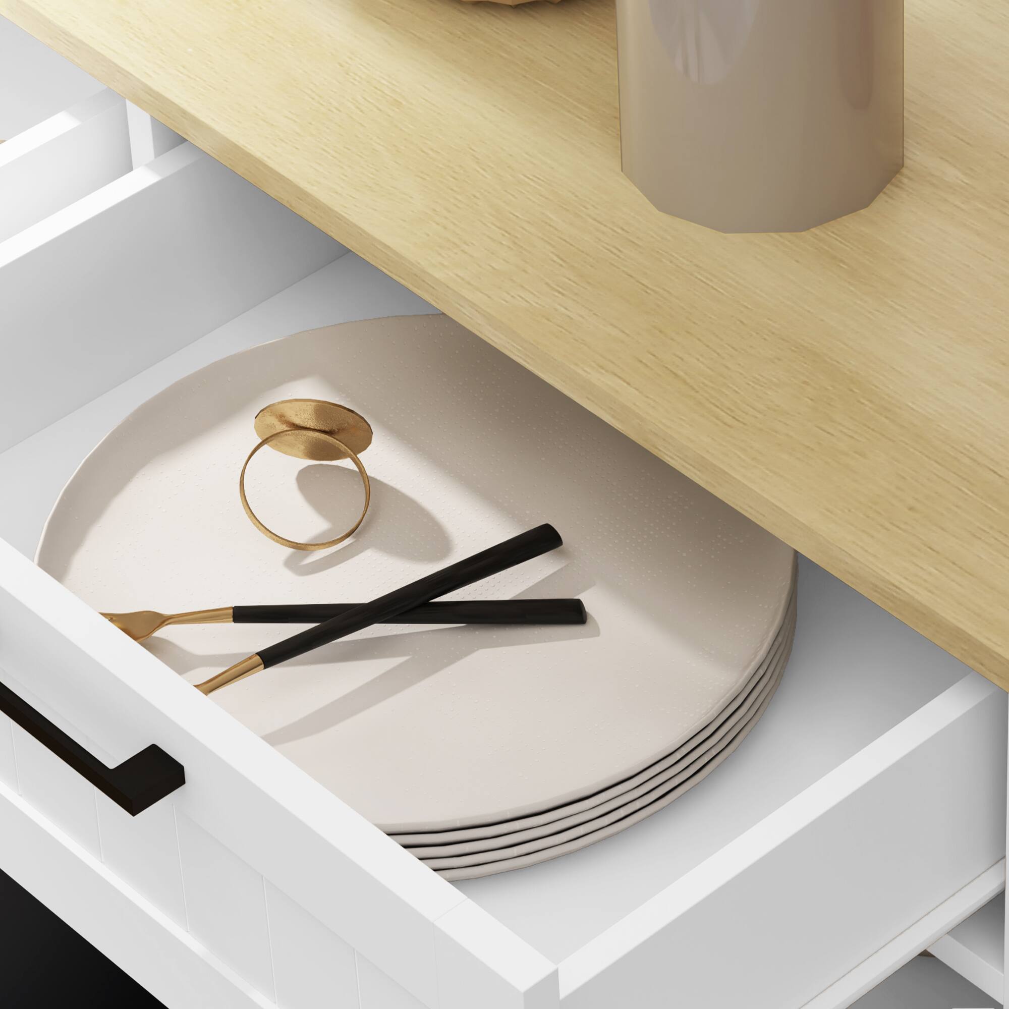 Alt View 8. Homcom - Tilt Out Trash Can Cabinet, 10 Gallon Farmhouse Kitchen Cabinet with Hidden Trash Can & Drawers for Laundry Room - White.