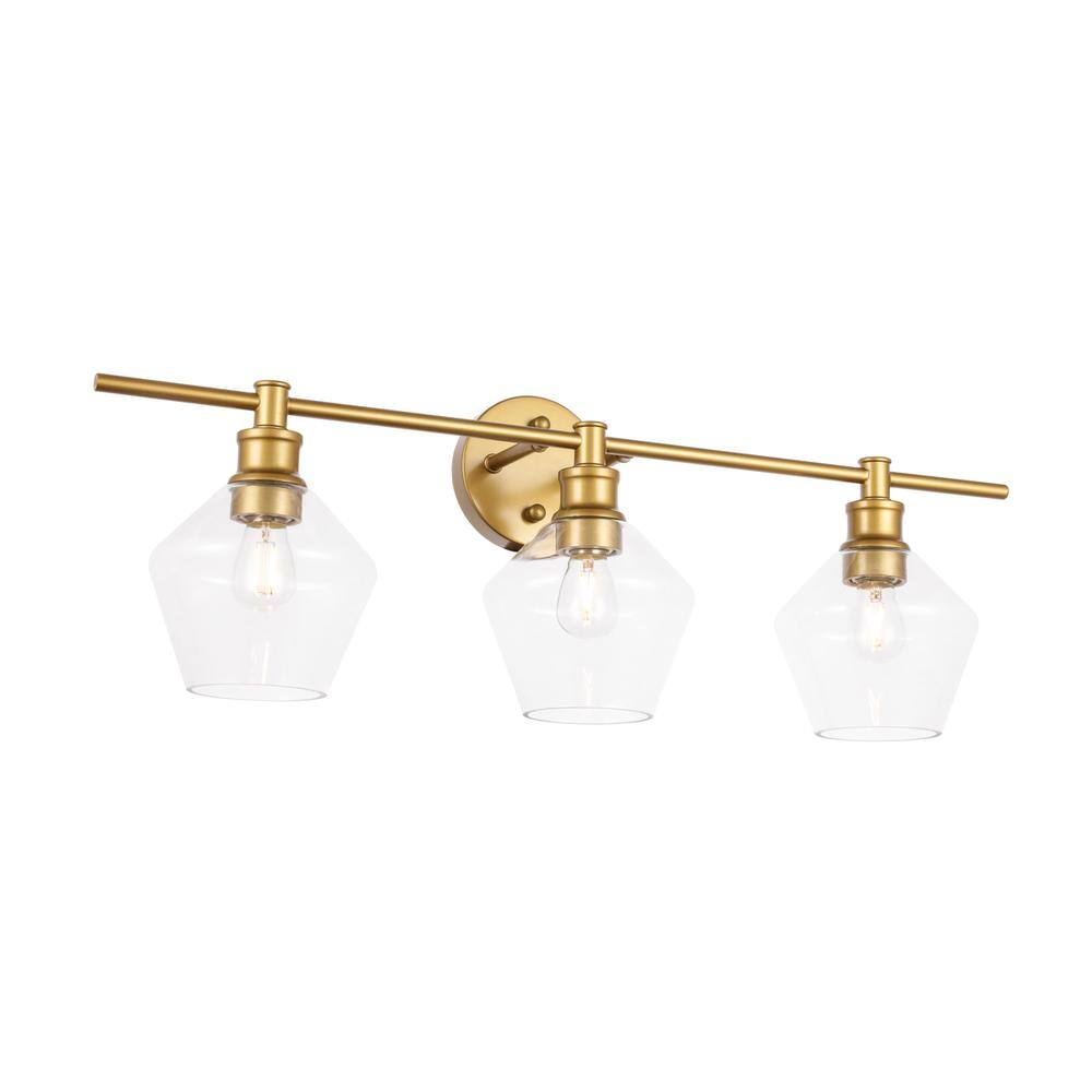 Back. Living District - Gene 3 light Brass and Clear glass Wall sconce - Brass And Clear Glass.