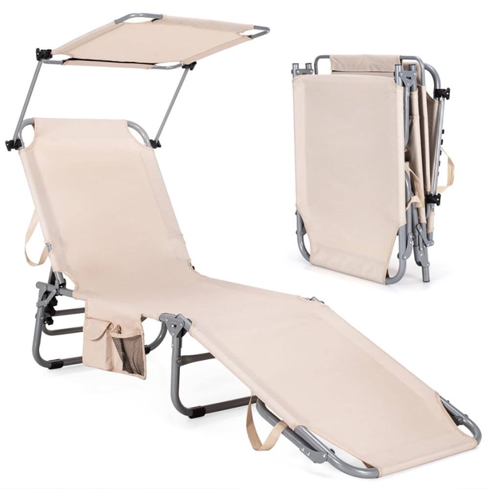 Front. Pefilos - Patio Lounge Chair, Adjustable Outdoor Beach Patio Pool Recliner with Sun Shade Cushion - Beige.