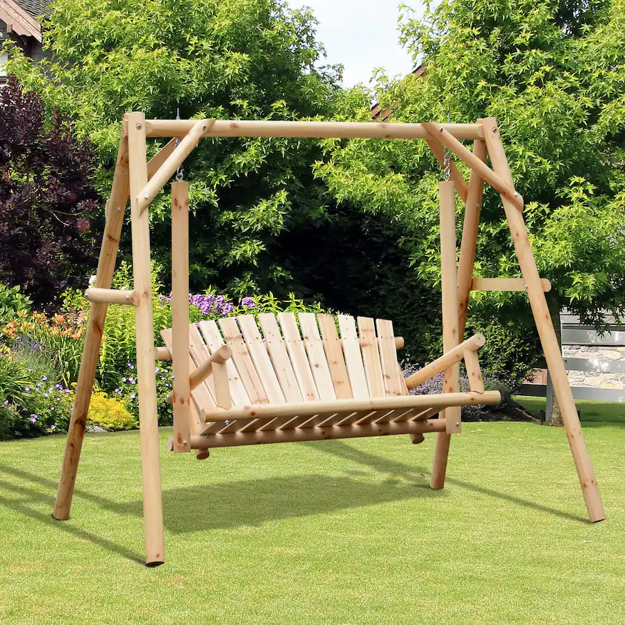 Outsunny 2 Seat Porch Swing with Stand Wooden Patio Swing Chair Bench ...