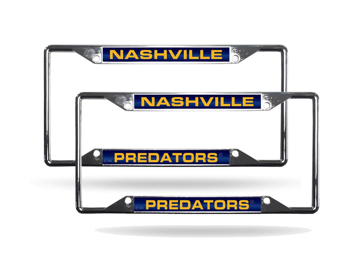 Nashville Predators NHL (Set of 2) All Corner EZ View Chrome Metal Laser Cut License Plate Frames