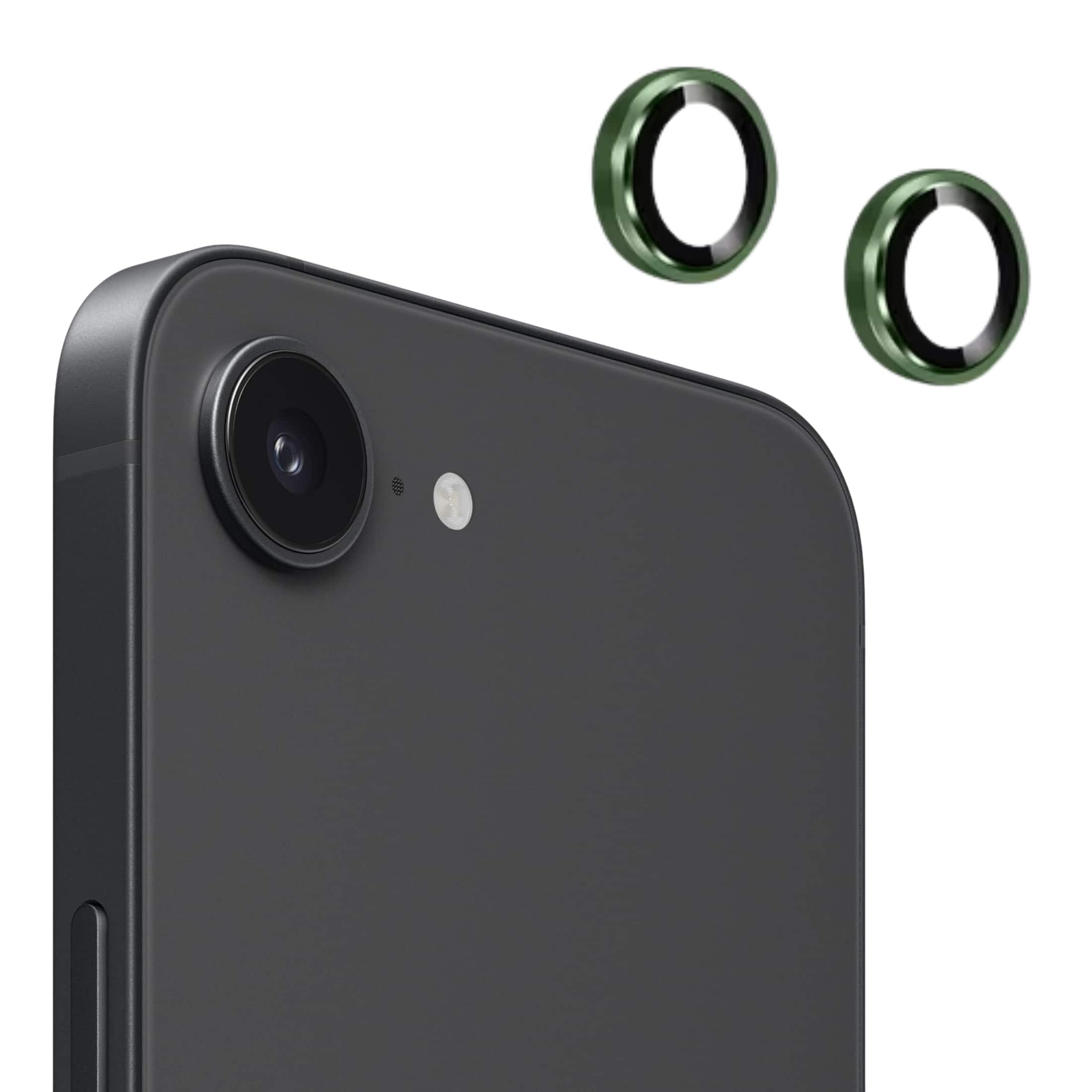 Front. Entronix - Entronix Luxury Metal Camera Lens Protector for iPhone 16E - 2-Piece Set - Green.