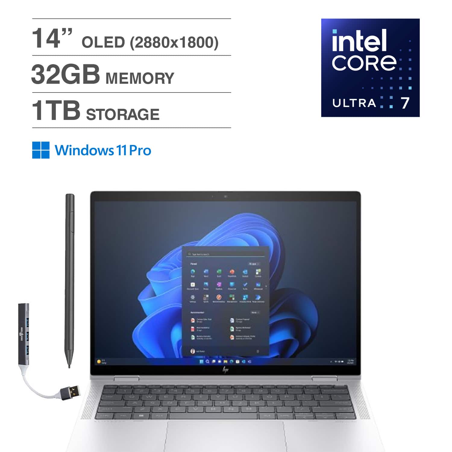 HP - Elitebook x360 1040 2-in-1 Laptop 14.0 2.8K Display (Ultra 7-155H, 32GB, 1TB SSD, Active Pen, Win 11 Pro) w/USB Hub - Silver