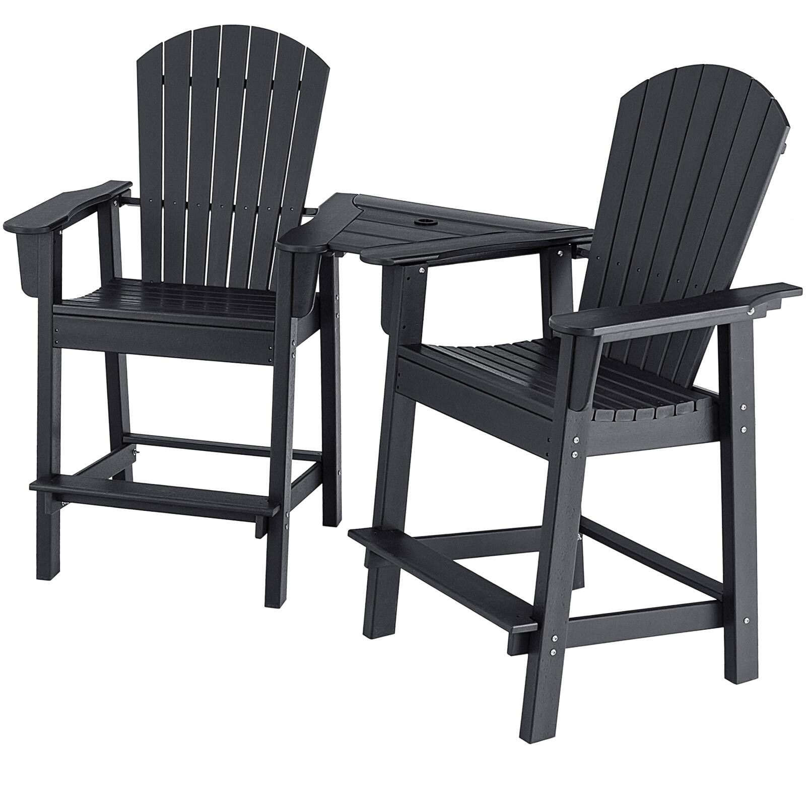 Alt View 3. Gymax - Gymax 2PCS HDPE Tall Adirondack Chair Barstools Connecting Tray Yard Footstool Black - Black.
