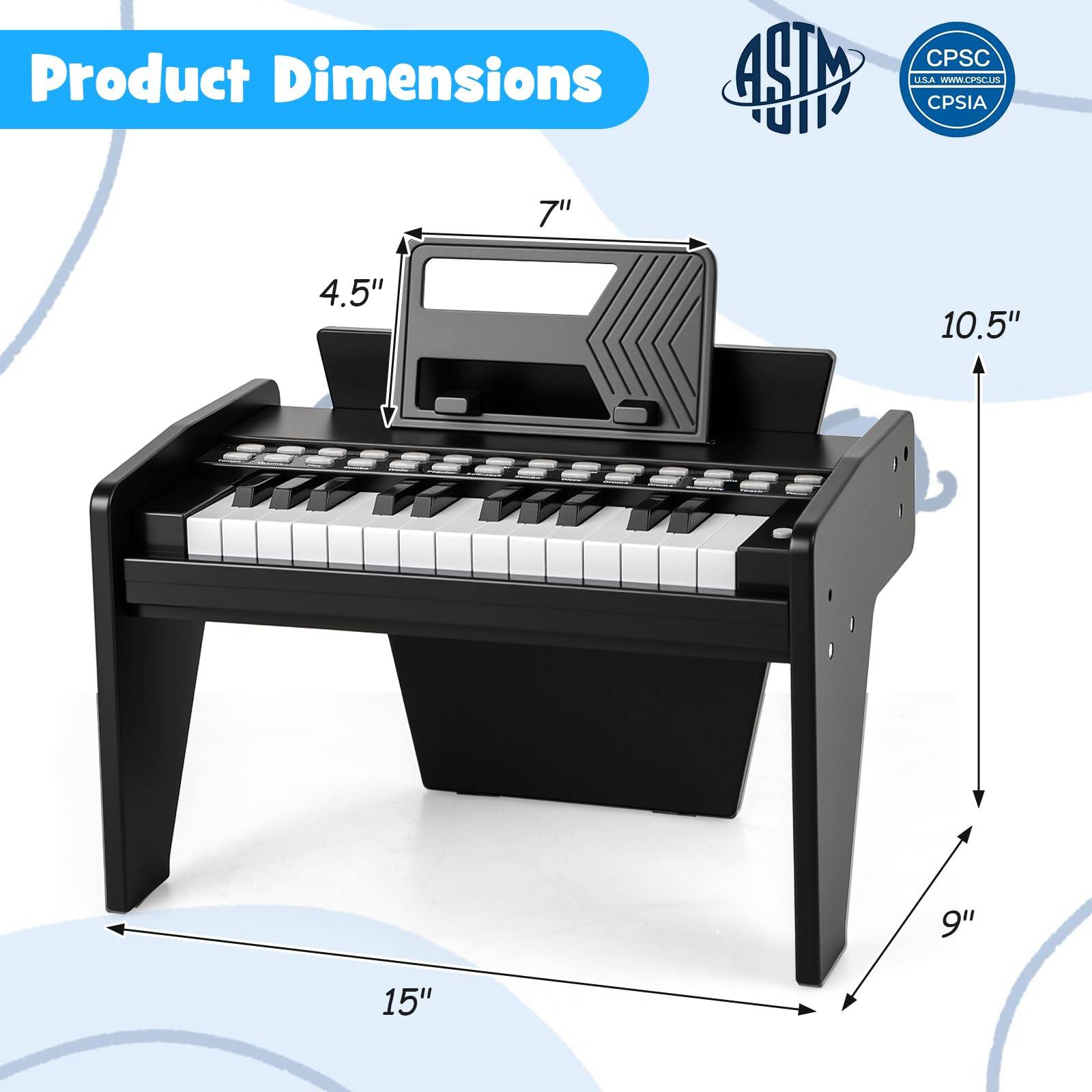 Product Dimensions  
ASTM  
CPSC  
MLA  
WWW.CPSC.US  
CPSIA  

7"  
4.5"  
10.5"  
9"  
15"