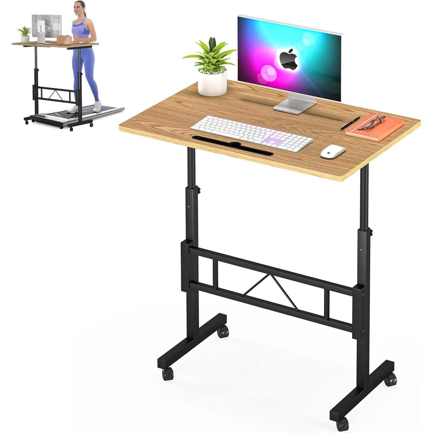 Zell Electronics - Standing DeskAdjustable Height Mobile Laptop Table for Walking Pad or Home Office - Oak