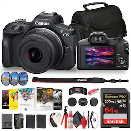 Canon - EOS R100 Mirrorless Camera with 18-45mm Lens + Filter Kit + Corel Software + More - Black
