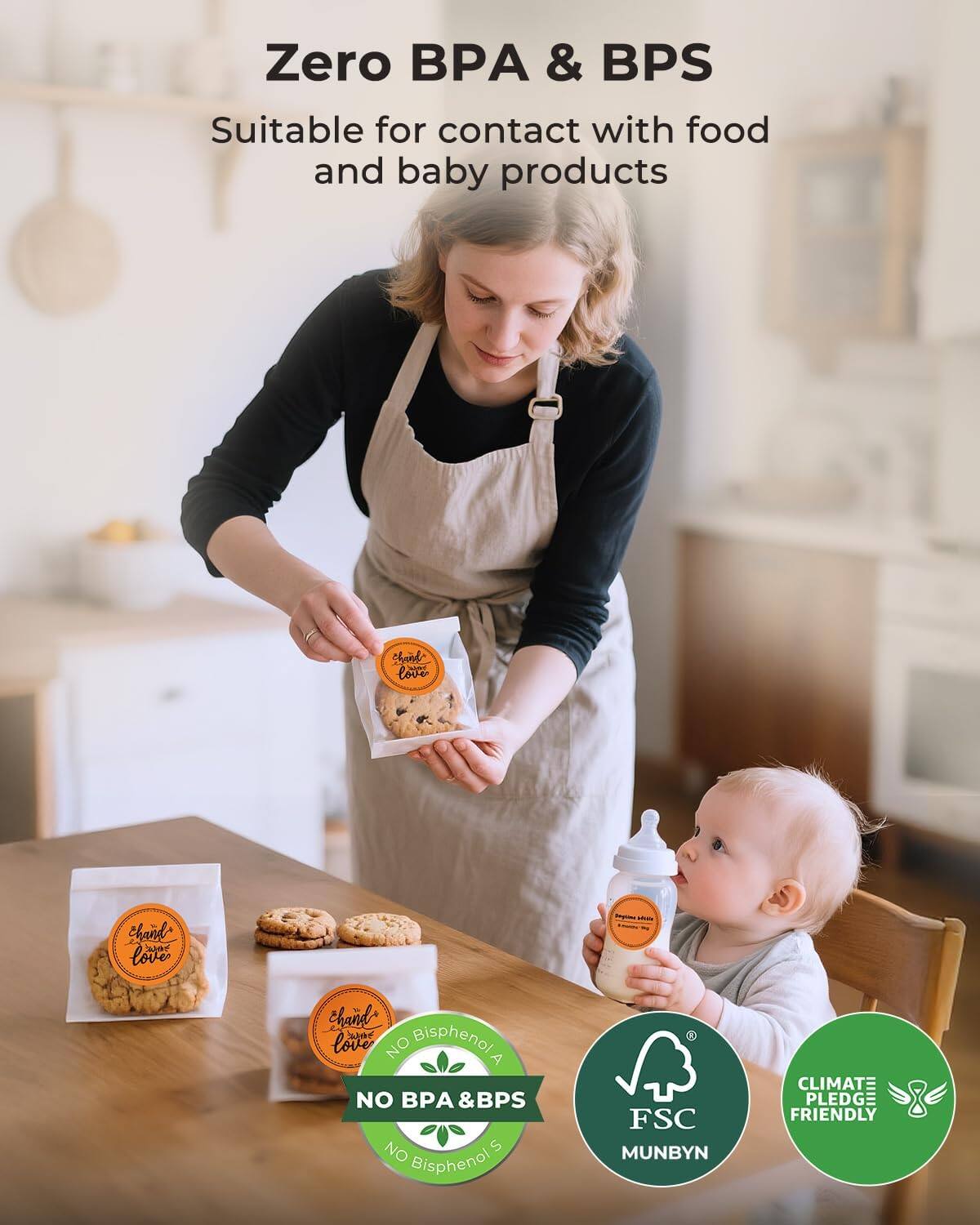 Zero BPA & BPS  
Suitable for contact with food and baby products  

NO BPA & BPS  
NO Bisphenol A  

FSC  
MUNBYN  

CLIMATE PLEDGE FRIENDLY