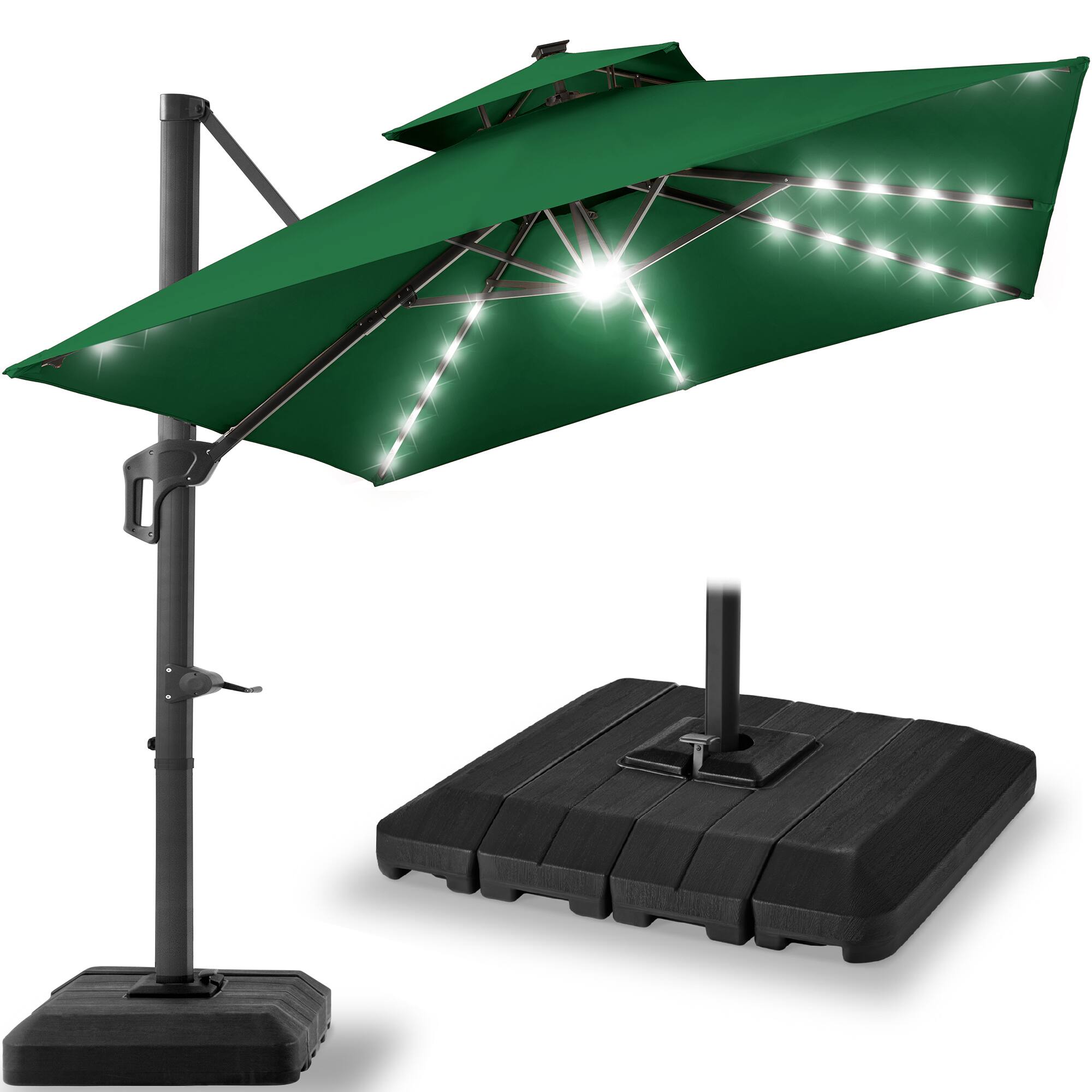 Front. Best Choice Products - Best Choice Products 9x12ft 2-Tier Square Outdoor Solar LED Cantilever Umbrella w/ 360-Rotating Base   Green - Green.