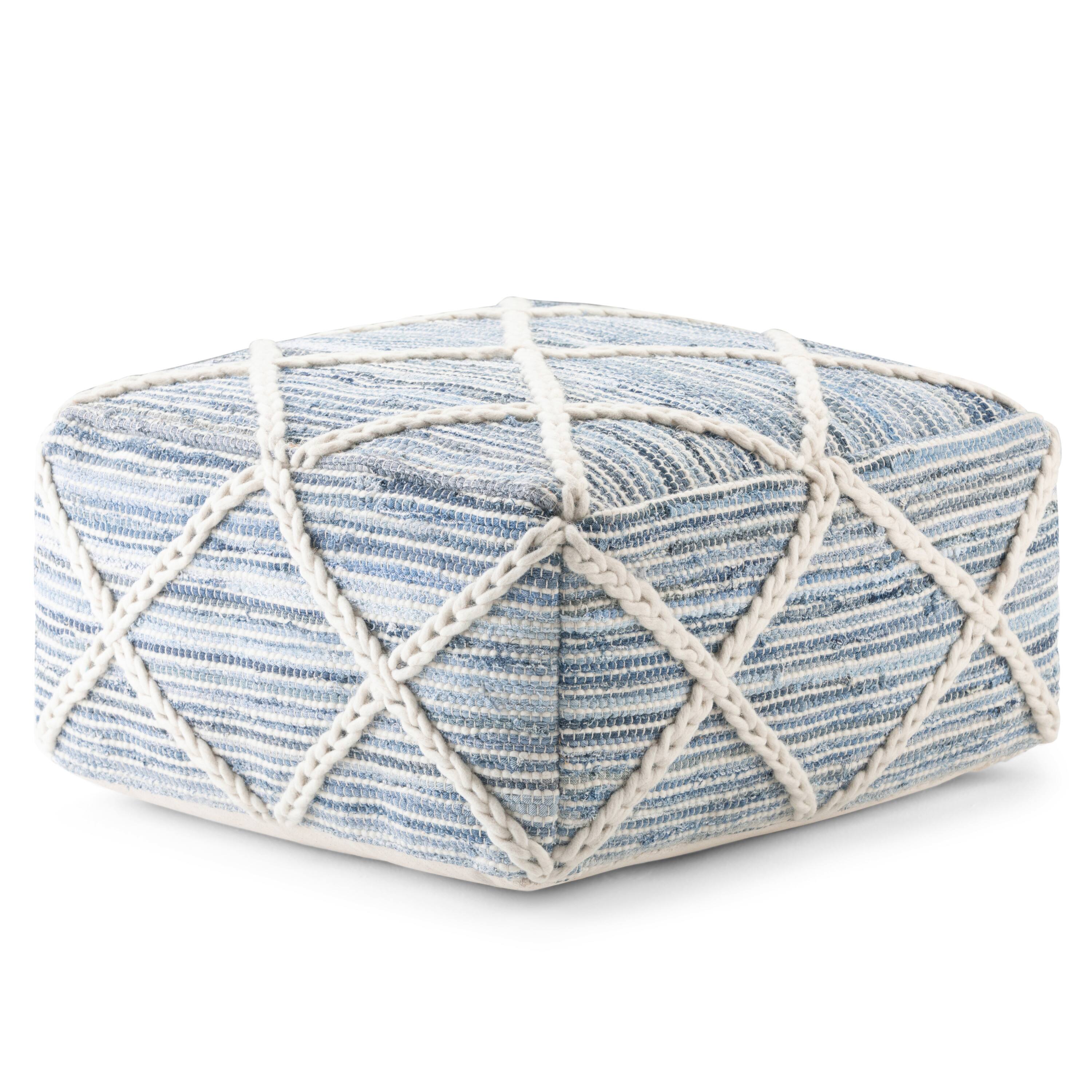 Angle. Simpli Home - Cowan Square Pouf - Blue, Natural.
