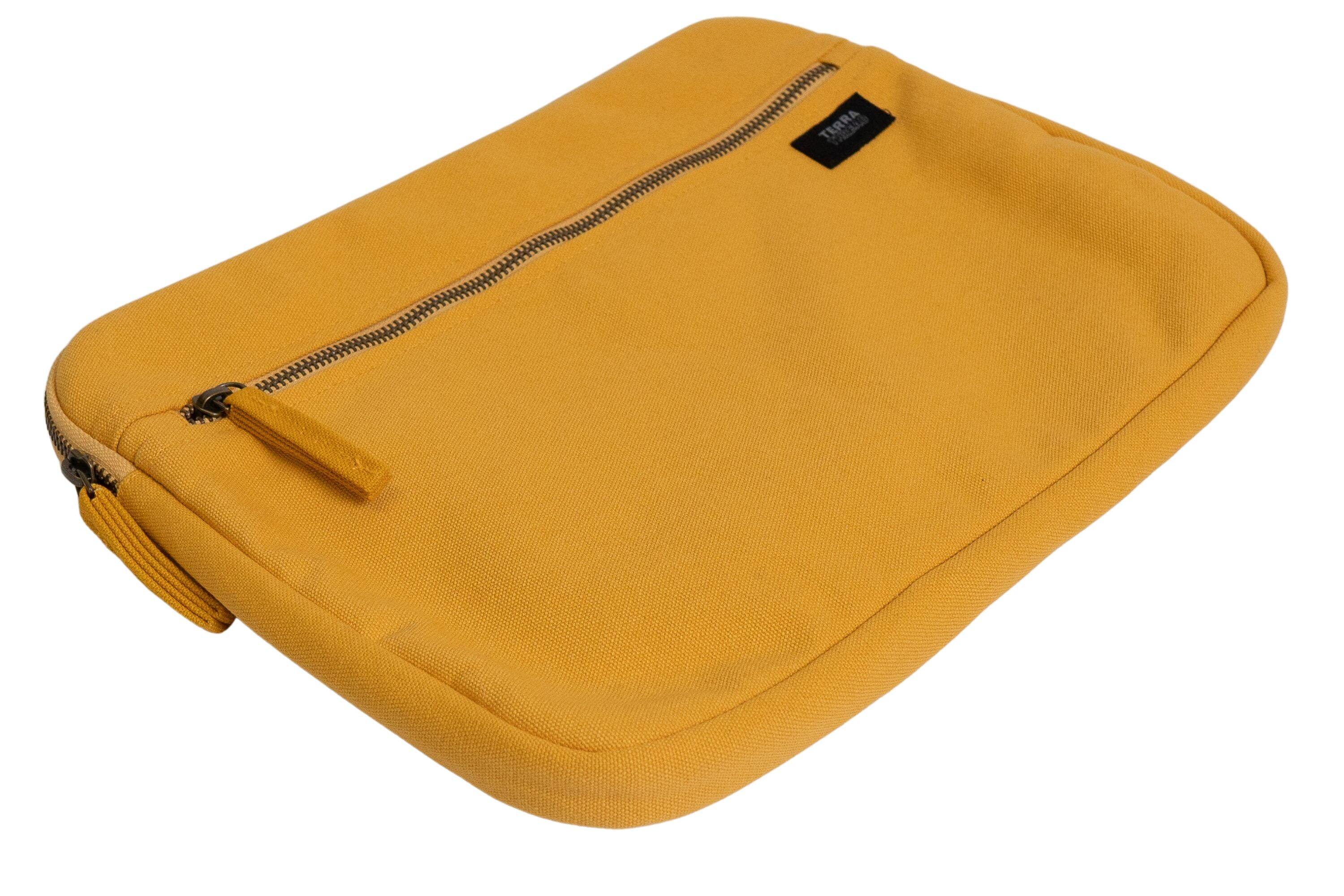 Left. Terra Thread - Organic Cotton Laptop Sleeve 13 inches - Mustard Yellow.