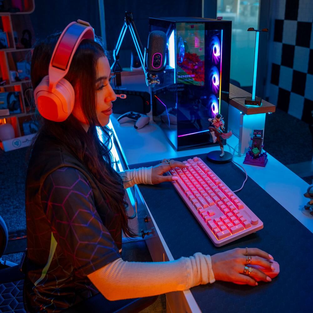 Left. JLab - Nightfall Full-Size Wired Gaming Keyboard - Pink.