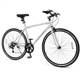 Costway - 6-Speed Cycling Bike with All-terrain Rubber Wheels Dual Brakes Adjustable Saddle - Gray