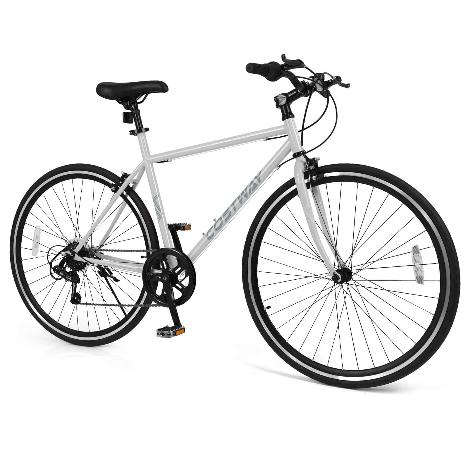 Front. Costway - Costway 6-Speed Cycling Bike with All-terrain Rubber Wheels Dual Brakes Adjustable Saddle - Gray.