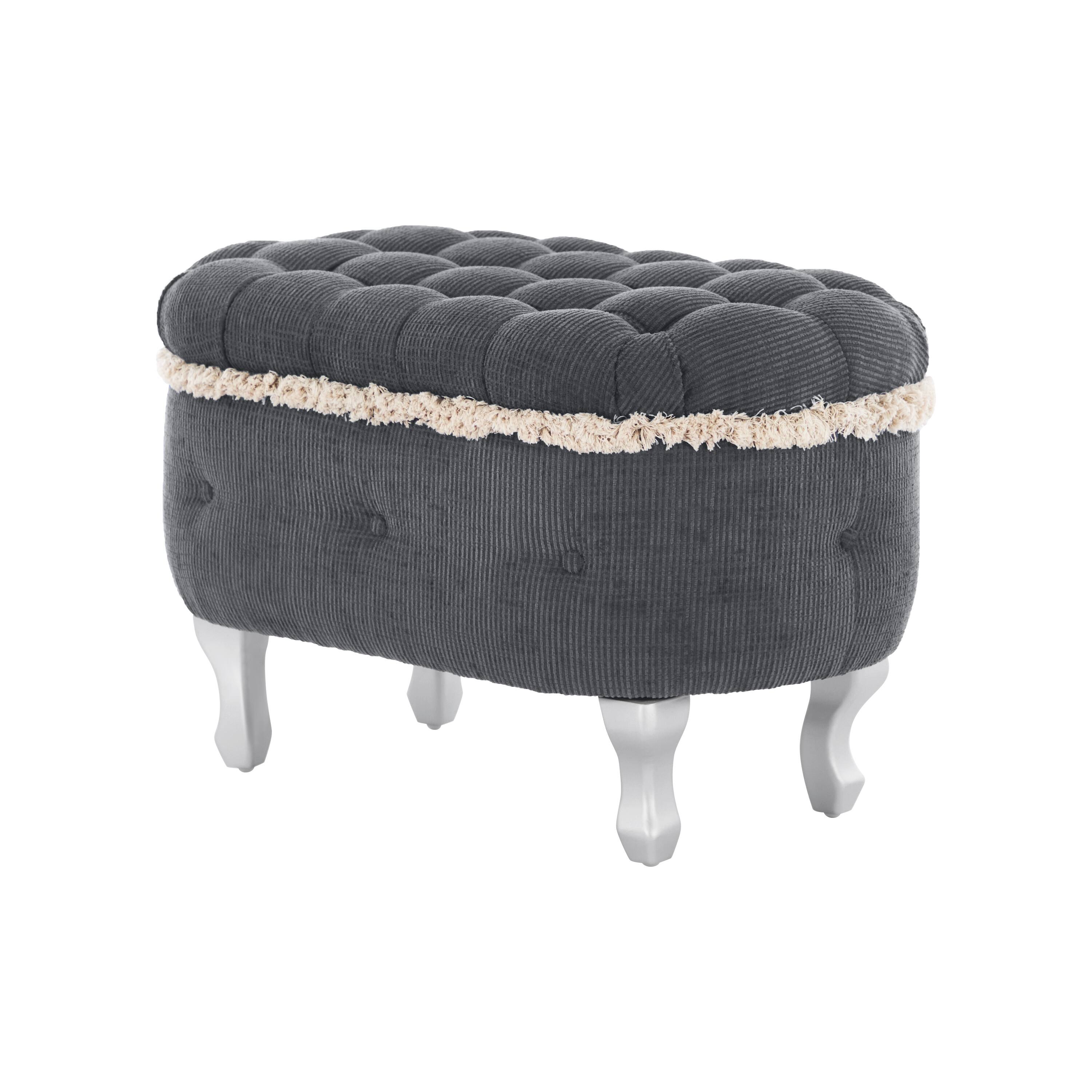 Left. Whisen - 29.5" Button-Tufted Fabric Storage Ottoman End of Bed Window Bench for Bedroom - Gray.