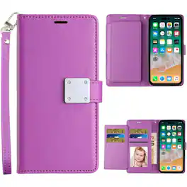 Entronix - Galaxy S25 Plus Compatible Case - Stylish Foldable Leather Wallet with Card Holder and Lanyard - Purple