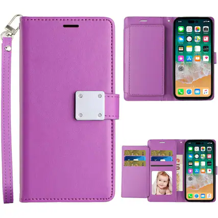 Front. Entronix - Entronix Galaxy S25 Plus Compatible Case - Stylish Foldable Leather Wallet with Card Holder and Lanyard - Purple.