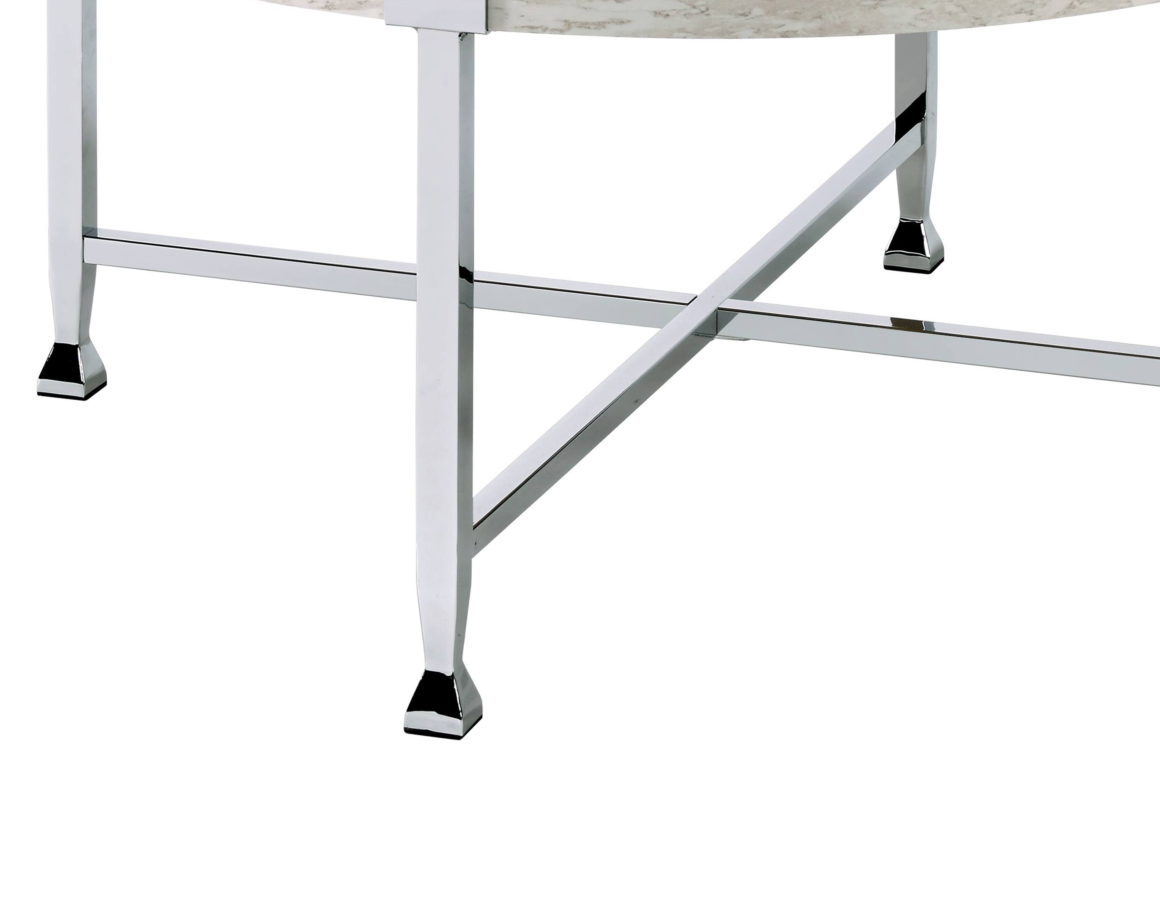 Alt View 3. Manhattan Lane - Coffee Table with X Shaped Metal Base and Round Wooden Top - Silver and Beige.
