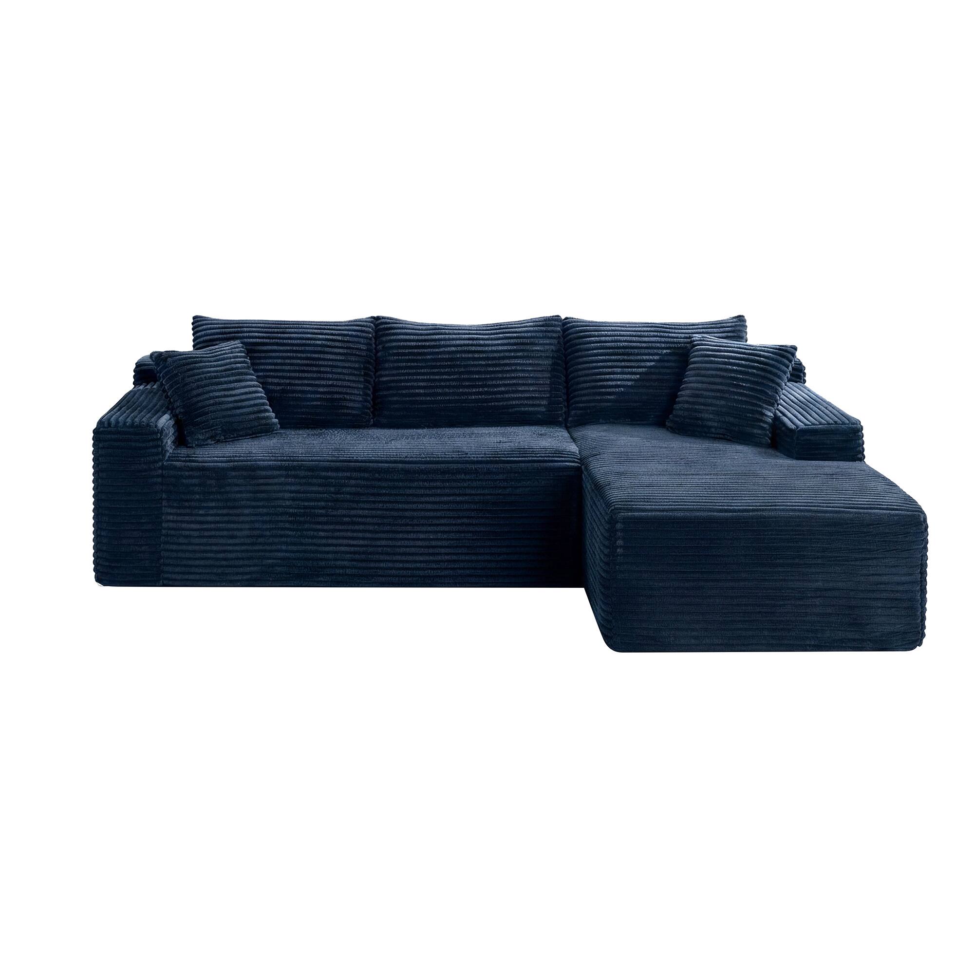 Angle. Boyel Living - 106.3-Inch Corduroy Modular L-Shaped Cloud Sectional Sofa with Chaise - Blue.