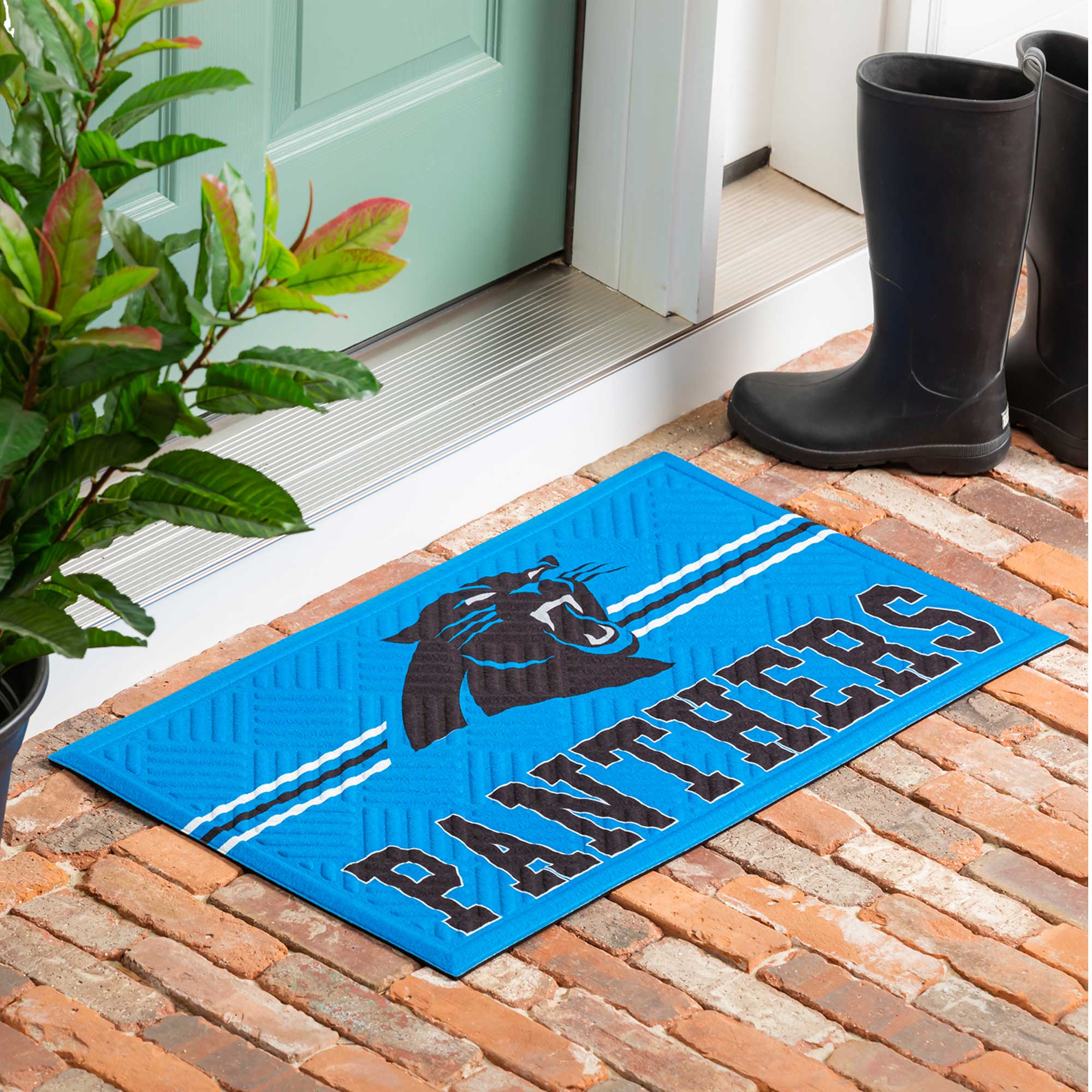 Alt View 2. Evergreen Enterprises - Carolina Panthers Embossed Door Mat - Multicolor.