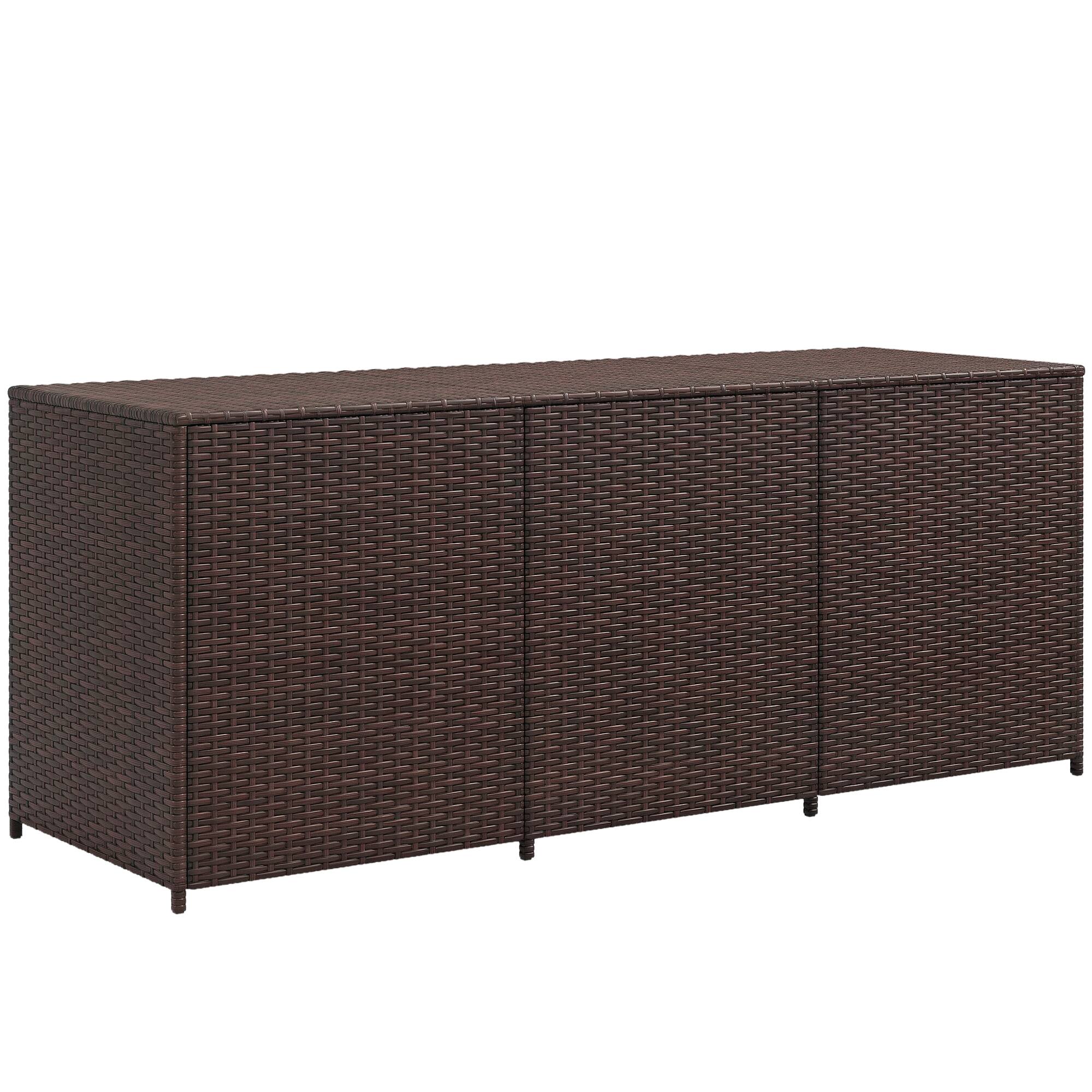 Front. Outsunny - 175 Gallon Outdoor Storage Box with Inner Liner, PE Rattan Wicker Deck Box with Pneumatic Bar Lift for Indoor & Outdoor - Brown.