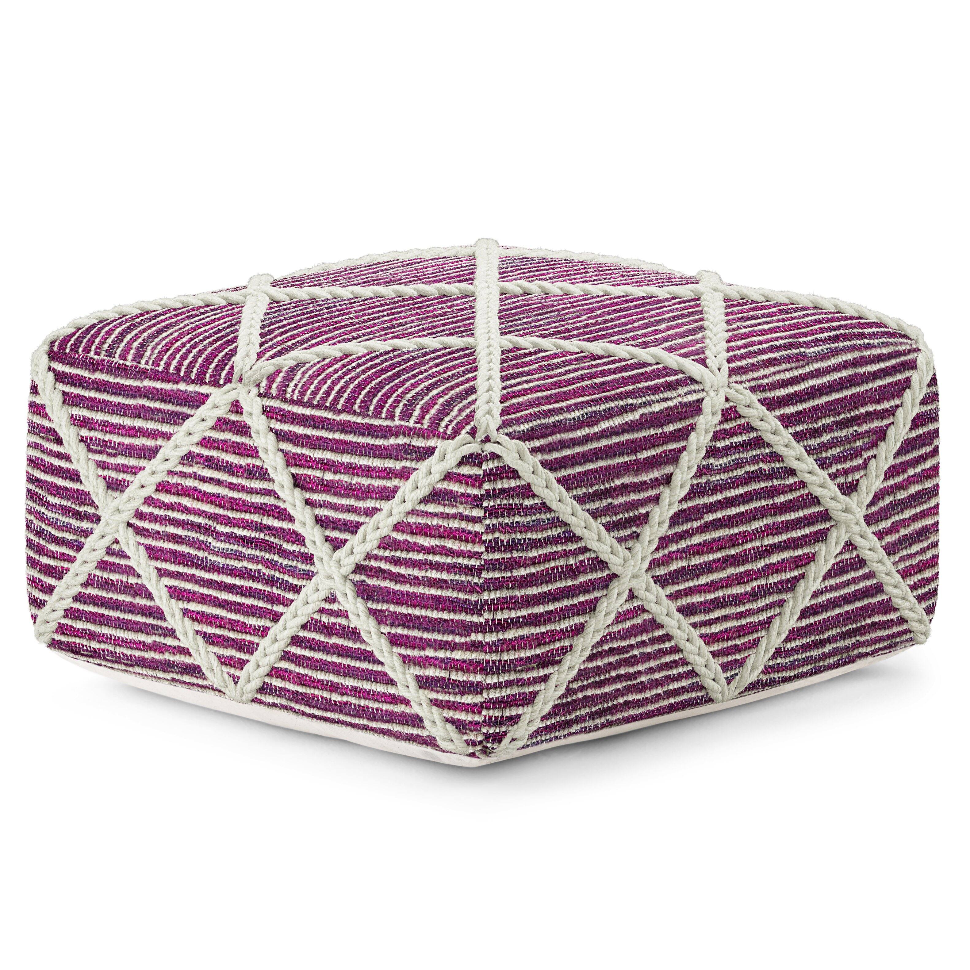 Angle. Simpli Home - Cowan Square Pouf - Magenta and Natural.