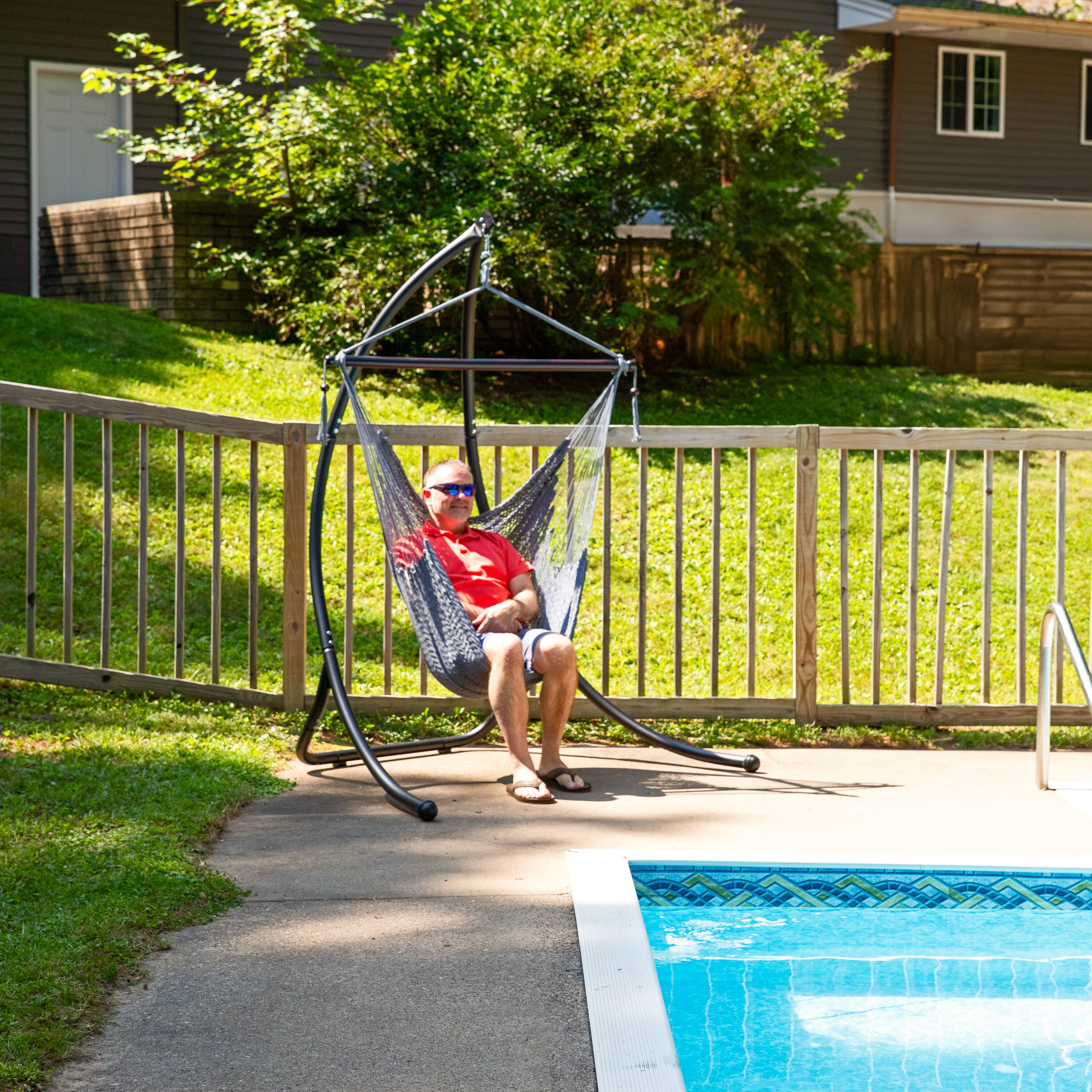 Alt View 4. Sunnydaze - Extra Large Polyester Rope Hammock Chair with Spreader Bar - Gray.