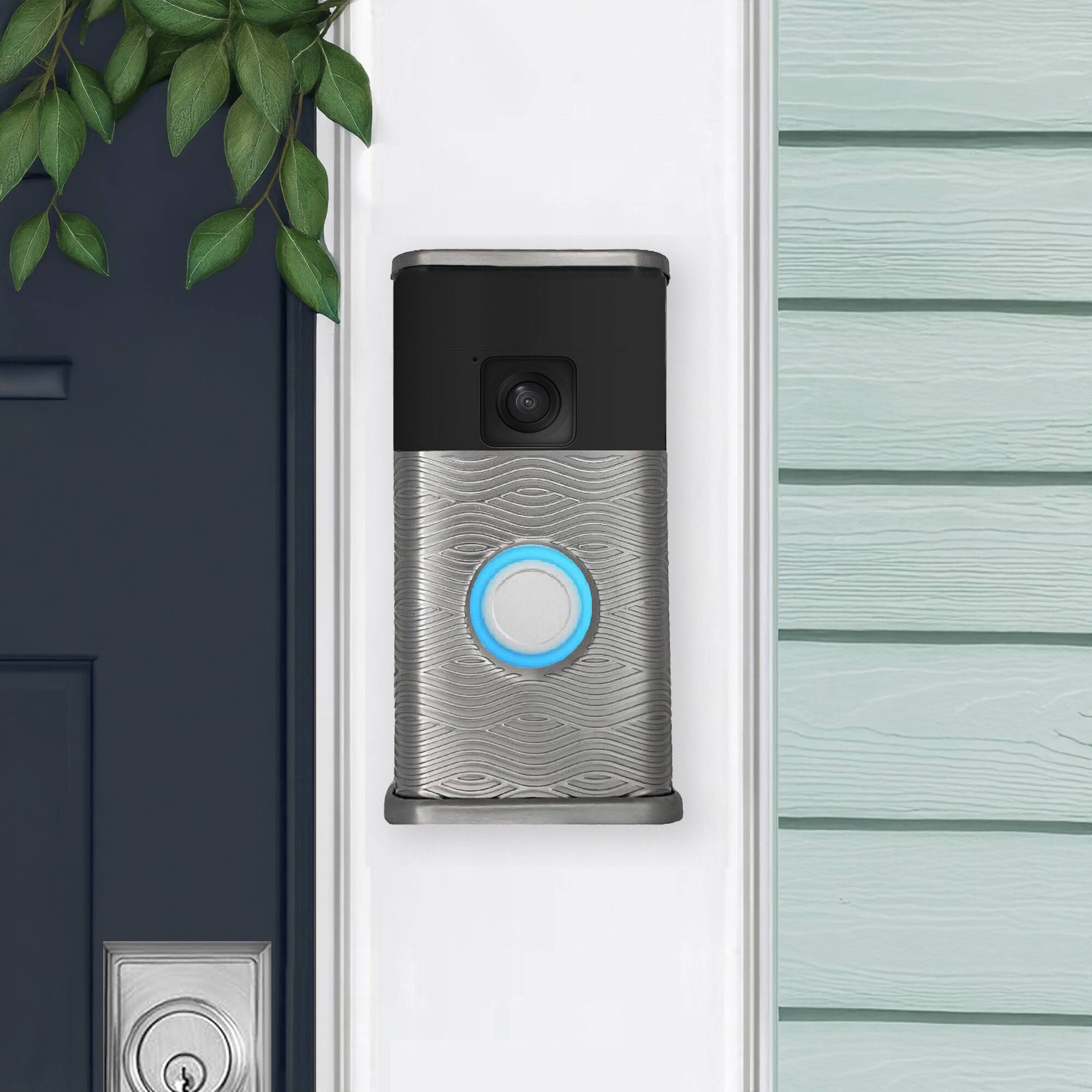 Alt View 3. Michael Healy - Waves Video Doorbell Cover (Ring Battery Doorbell 2024 Release) - Nickel Silver.