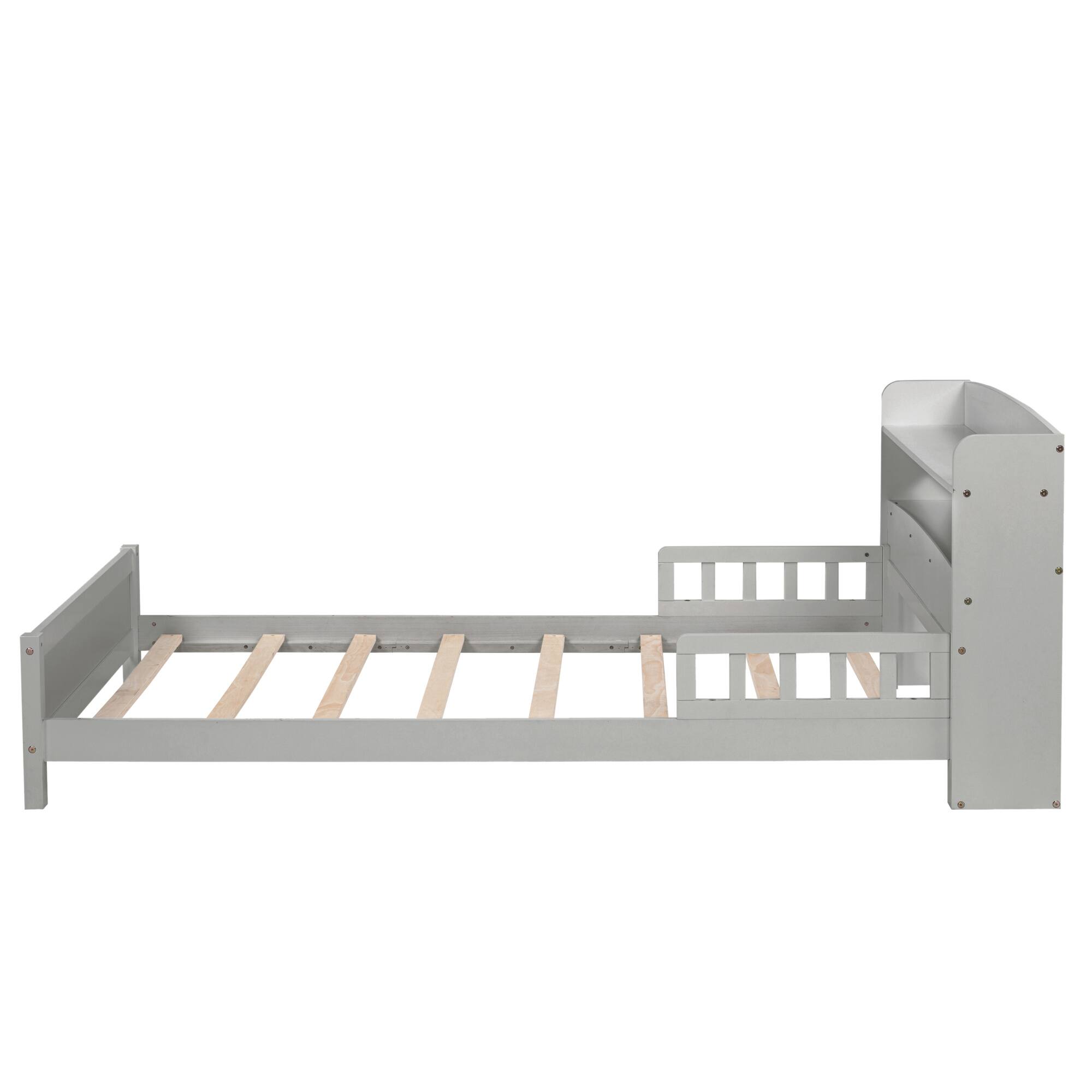 Alt View 4. GOODSILO - Twin Bed with Integrated Bookshelf Headboard and Motion Sensor LED Lighting System for Enhanced Bedroom Functionality - Grey.