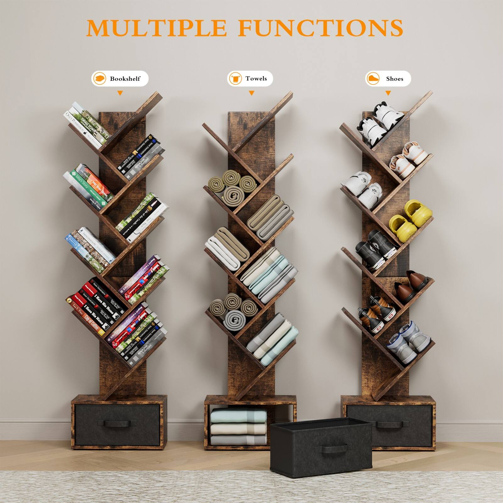 MULTIPLE FUNCTIONS

- Bookshelf
- Towels
- Shoes