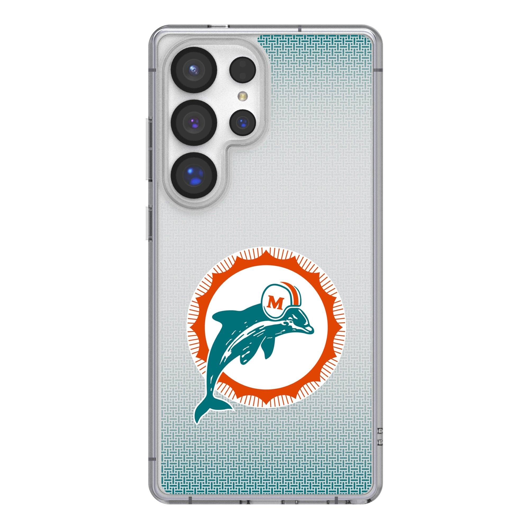 Front. Keyscaper - Miami Dolphins Linen Logo Galaxy Clear Case - S25 Ultra - Multicolor.