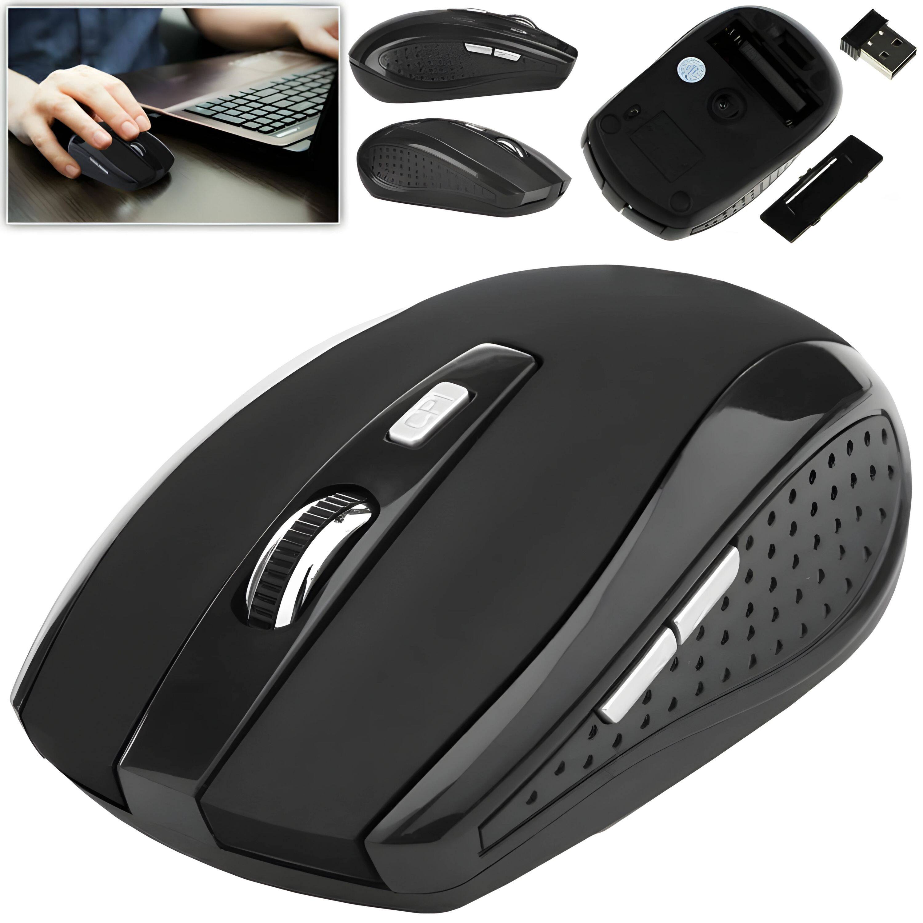 Angle. Kitcheniva - 2.4GHz Wireless Optical Mouse & USB Receiver For Computer Black - Black.