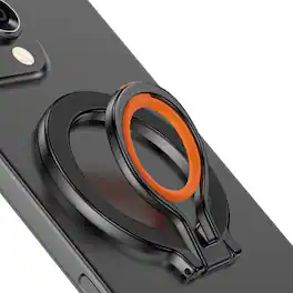 PARKER SLATER - MagSafe Phone Grip Holder with Adjustable Kickstand & Finger Strap – Black - Black Orange