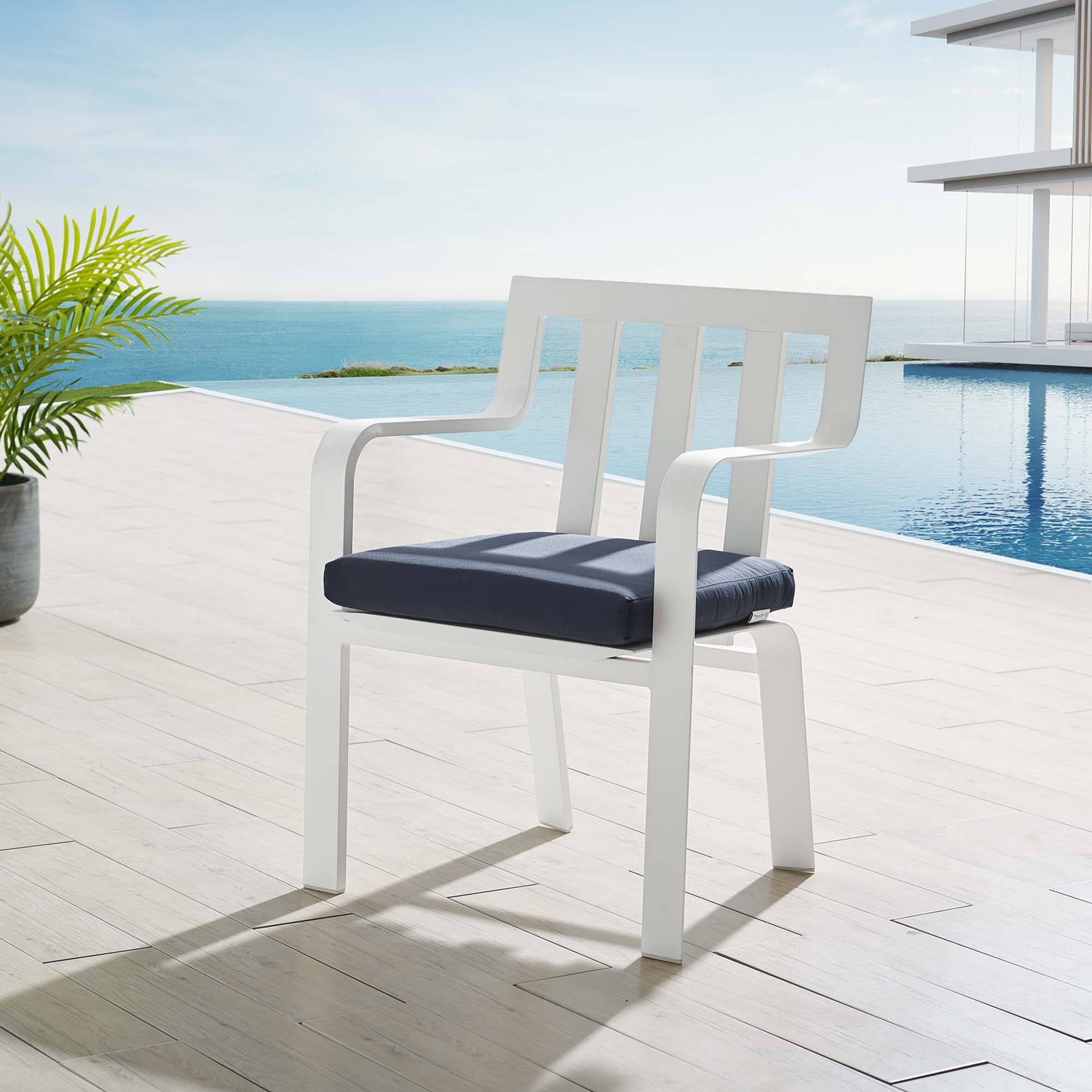 Left. Modway - Baxley Stackable Outdoor Patio Aluminum Dining Armchair by Modway - White Navy.