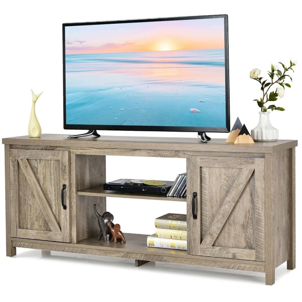 Left. Kadyn - Entertainment Centers,TV Stands,59 Inches TV Stand Media Console Center with Storage Cabinet-Natural - Brown.