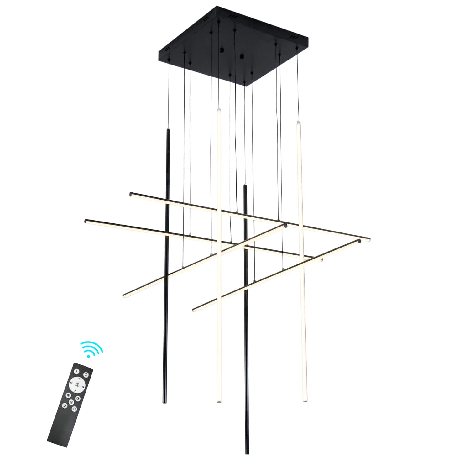 Umeiluce - 8 - Light Modern Chandelier Long Hanging Pendant for High Ceiling with Remote Dimming - Matte Black