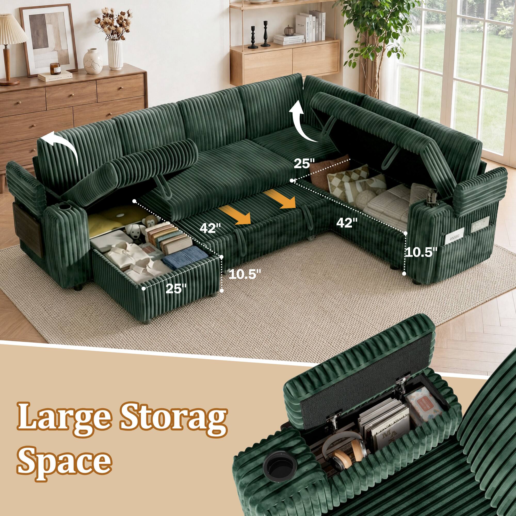 25"  
42"  
42"  
10.5"  
25"  
10.5"  
Large Storage Space