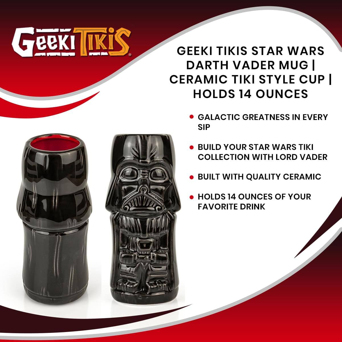 Geeki Tikis Star Wars Darth Vader Mug | Ceramic Tiki Style Cup | Holds 14 Ounces

- Galactic Greatness in Every Sip
- Build Your Star Wars Tiki Collection with Lord Vader
- Built with Quality Ceramic
- Holds 14 Ounces of Your Favorite Drink