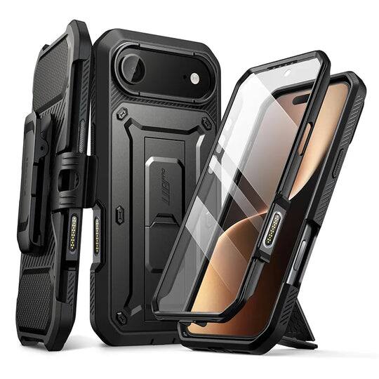Angle. SUPCASE - Unicorn Beetle Pro Rugged Case for iPhone 17 Air – Full-Body Protection with Screen Protector - Black.