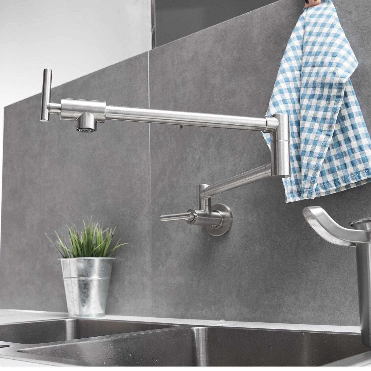 Alt View 3. Boyel Living - Brass Wall Mount Pot Filler Faucet in Brushed Nickel - Brushed Nickel.