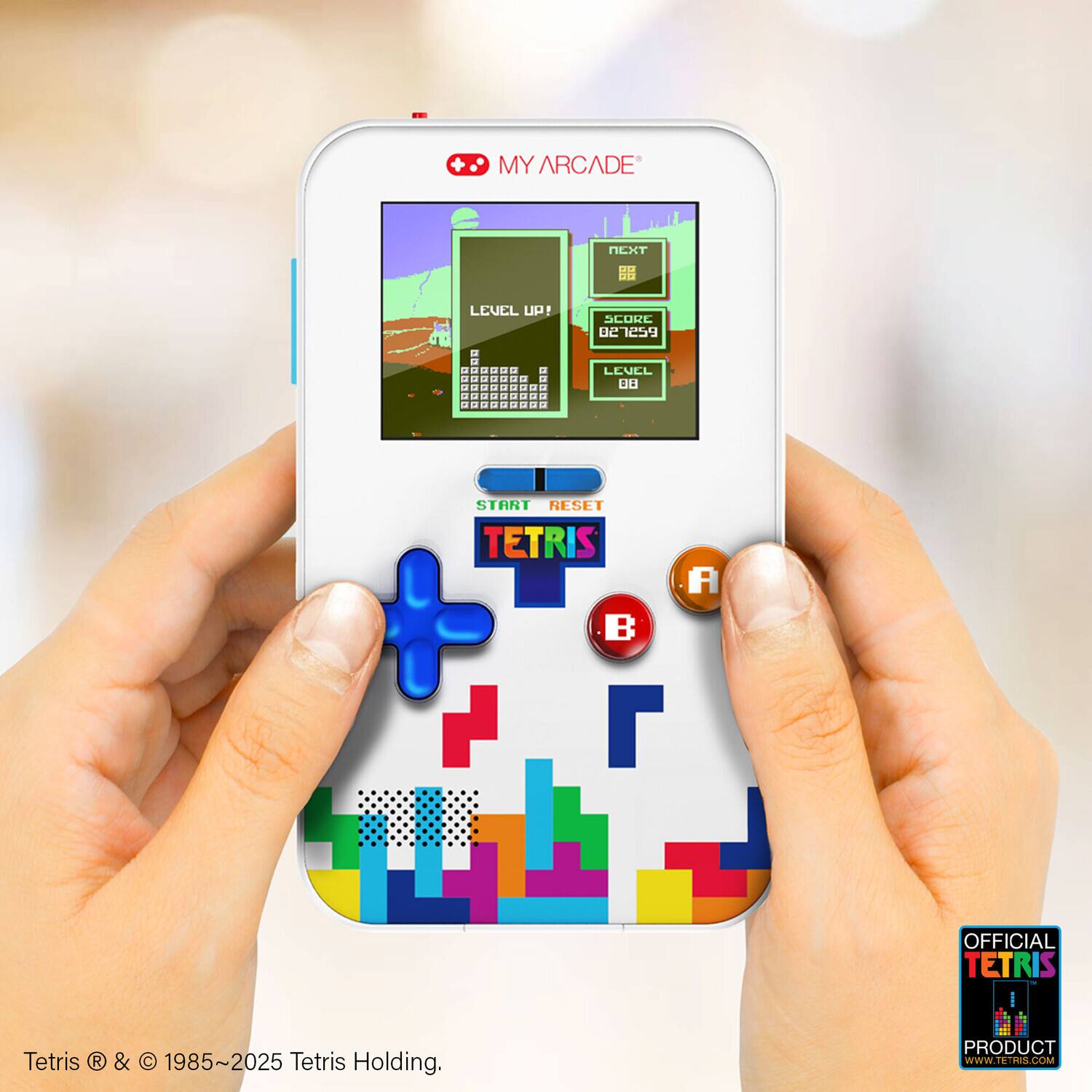 MY ARCADE EXT BE LEVEL UP! SCORE 5y - - - - . &  - . . . A - d - - - d - 1 LEVEL 0B - START NESET TETRIS A  H  OFFICIAL TETRIS - Tetris R &  1985~2025 Tetris Holding. PRODUCT Wew WWW.TETRIS.COM ETAIS COM

Tetris ® & © 1985~2025 Tetris Holding.