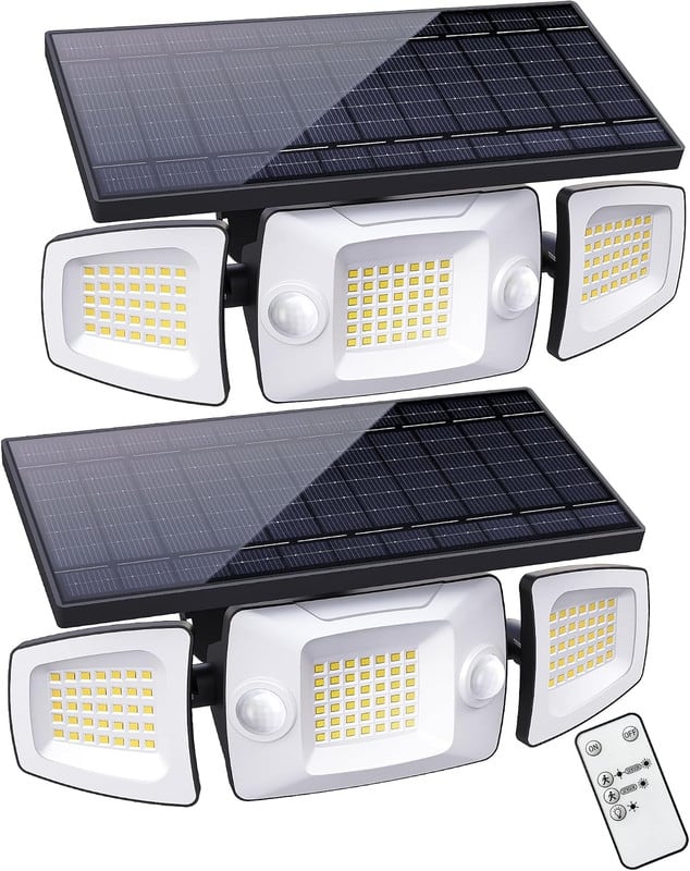 Adewalk - 270 Degree 3 Head Solar Flood Light IP67 Waterproof Motion Sensor Remote Security Light for Garage Yard 2pack - White price history on PriceWatchPro