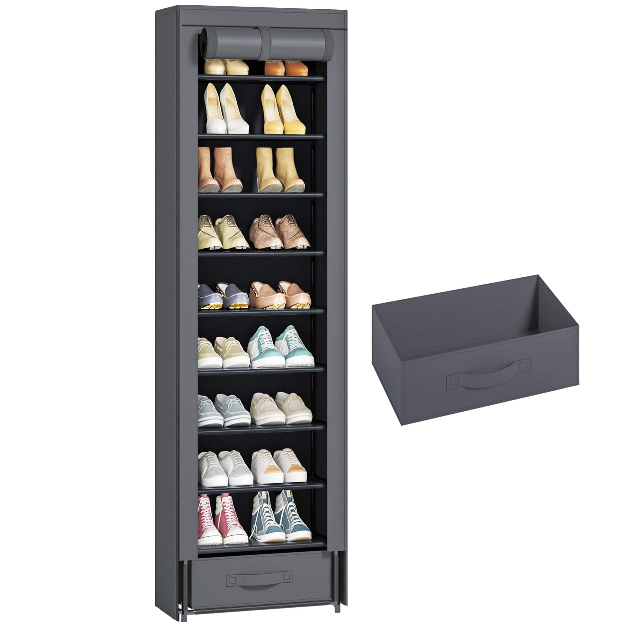 Refined Abode Design - Shoe Rack Rack Large Tall Large Home Household Essential Item Solution Design - Grey Medium with 1bin